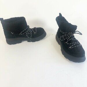 BP Summit Faux Fur Shearling Ankle Snow Boots Womens 11 M Black Lace Up Chunky